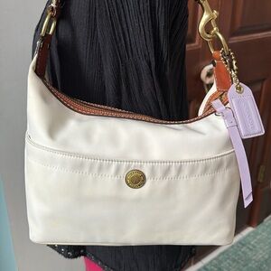 Coach Y2K mini bag  shoulder bag  nylon canvas white/ saddle brown leather trim